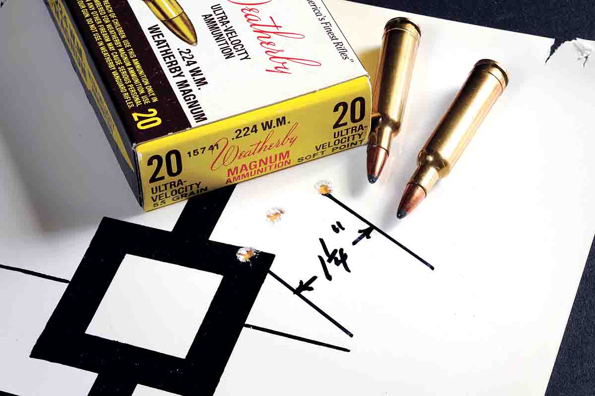 Weatherby factory loads have never grouped as well as handloads in Stan’s rifle but have shot well enough for eastern ’chuck hunting, during which it’s rare to get more than one shot.